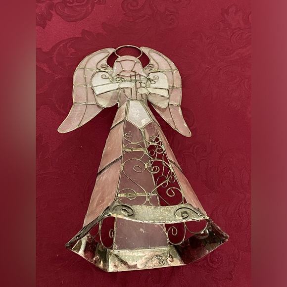 Vintage Capiz Shell Gold Christmas Angel Tree Stand Home Decor Large 11.5” - Picture 5 of 14